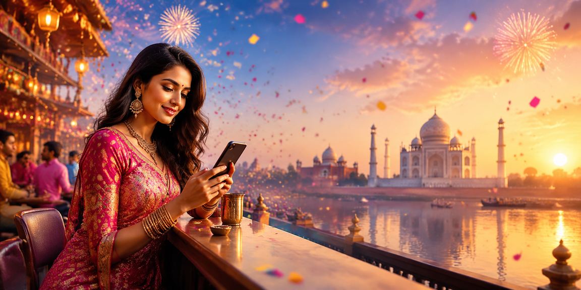 Indian man using mobile device with lottery and betting app