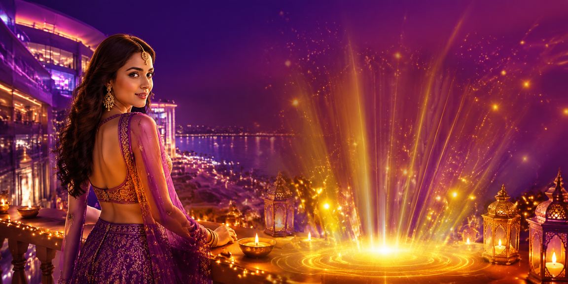 Indian man logging in to mobile betting app during Diwali festival